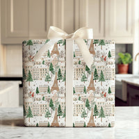 Eiffel Tower Christmas Gift Wrap, Snowy Paris Wrapping Paper, Watercolor France Winter Gift Wrap, Holiday Present Paper, Travel Lover Present