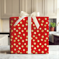 Metallic Dot Holiday Gift Wrap, Red and Gold Polka Dot Wrapping Paper, Festive Christmas Wrapping Paper Roll, Elegant Birthday Gift Wrap