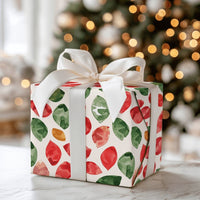 Red and Green Botanical Gift Wrap, Watercolor Leaves Wrapping Paper, Festive Leaf Holiday Wrapping Paper, Winter Christmas Wrapping Paper