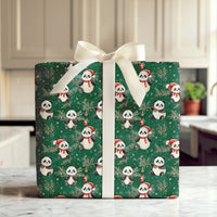 Adorable Santa Hat Bear Gift Wrap, Christmas Panda Wrapping Paper, Winter Holiday Wrapping Paper, Animal Lover Festive Gift Wrap Roll