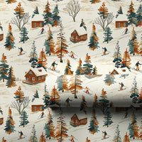 Watercolor Mountain Cabin Gift Wrap, Winter Skiing Wrapping Paper, Rustic Pine Tree Present Paper, Ski Slope Christmas Wrapping Paper Roll