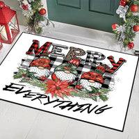 Merry Everything Holiday Floor Mat, Christmas Gnome Area Rug, Festive Living Room Rug, Winter Holiday Accent Carpet