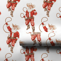 Rustic Christmas Gift Wrap, Western Cowboy Santa Wrapping Paper, Watercolor Rodeo Santa Holiday Paper, Cowboy Present Wrap