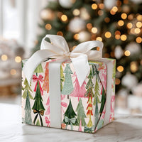 Whimsical Bow Tree Gift Wrap, Colorful Christmas Tree Wrapping Paper, Pink Orange Holiday Present Paper, Modern Christmas Gift Wrapping Paper