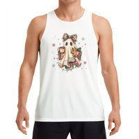 Comfy Ghost with Gingerbread Tank, Christmas Ghost Tank Top, Creepmas Ghost Graphic Tank, Vintage Holiday Sleeveless Tee, Christmas Present