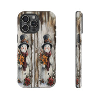 Vintage Rustic Christmas Snowman Phone Case, Snowman Phone Case for iPhone, Winter Poinsettia Wood iPhone Cover, Holiday Present for Her