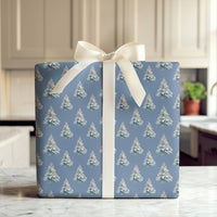 Dusty Blue Winter Gift Wrap, Snowy Christmas Tree Wrapping Paper, Realistic Pine Tree Wrapping Paper, Forest Holiday Gift Wrap Roll