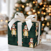 Craftsman Santa in Apron Gift Wrap, Baker Santa Claus Wrapping Paper, Toymaker Christmas Paper, Dark Green Holiday Present Wrapping Roll