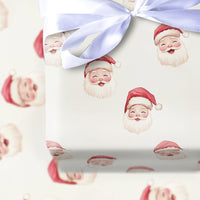 Adorable Santa Face Holiday Gift Wrap, Watercolor Santa Claus Wrapping Paper, Cream Christmas Wrapping Paper, Whimsical Holiday Gift Wrap Roll