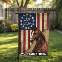 Patriotic Horse Garden Flag | 250 Years Strong 1776-2026 USA | Double-Sided Weather Resistant Polyester | Rustic American Heritage Outdoor Yard Decor Gift