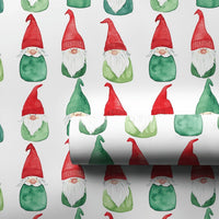 Adorable Holiday Gift Wrap Roll, Watercolor Christmas Gnome Wrapping Paper, Red Green White Present Paper, Whimsical Festive Gift Wrapping