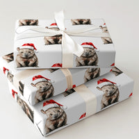 Santa Hat Animal Holiday Gift Wrap, Christmas Wombat Wrapping Paper, Adorable Australian Wildlife Wrapping Paper, Festive Winter Wrapping Paper