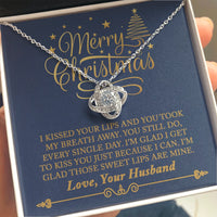 14k White Gold Love Knot Pendant, Love Knot Necklace for Wife from Husband, Crystal Love Knot Necklace, Romantic Christmas Jewelry Present