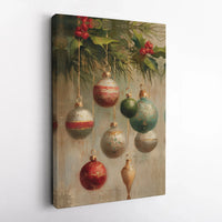 Holiday Oil Painting Canvas Print, Vintage Christmas Ornaments Canvas Wall Art, Festive Christmas Canvas Art, Winter Holiday Home Wall Decor