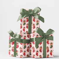 Candy Cane Holly Gift Wrap, Merry Mantle Christmas Stocking Wrapping Paper, Festive Red Green Holiday Gift Wrapping Paper, Xmas Gift Wrap
