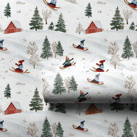 Sledding Kids Holiday Gift Wrap, Winter Skiing Christmas Wrapping Paper, Whimsical Snow Day Gift Wrapping Paper, Rustic Winter Present Paper