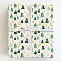 Green and Gold Holiday Gift Wrap, Watercolor Christmas Tree Wrapping Paper, Modern Festive Tree Wrapping Paper, Elegant Xmas Wrapping Paper