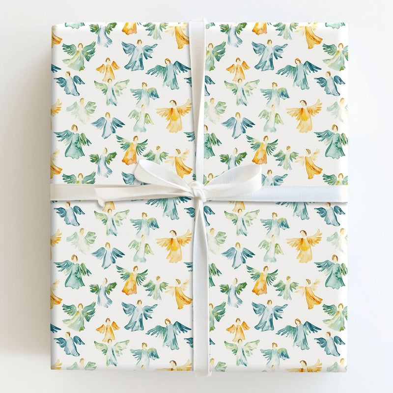 Religious Christmas Gift Wrap, Watercolor Angel Wrapping Paper, Christian Baptism Present Paper, Serene Angel Present Wrap, Holiday Wrap Roll