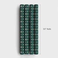White Snowflakes Gift Wrap, Green Snowflake Wrapping Paper, Elegant Christmas Present Paper, Winter Holiday Wrapping Paper, Xmas Gift Wrap