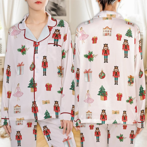 Festive Ballet Holiday Pajamas, Nutcracker Christmas Pajama Set, Long Sleeve Satin Pajamas, Comfy Winter Loungewear Set, Holi