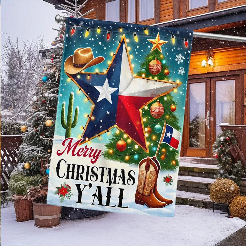 Merry Christmas Y'all Yard Flag, Texas Christmas Garden Flag, Double Sided Holiday Lawn Flag, Southern Winter Decor