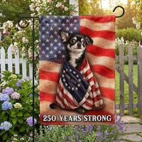Chihuahua Patriotic Garden Flag | 250 Years Strong USA Anniversary | Double-Sided Weather-Resistant Polyester | Dog Lover Gift