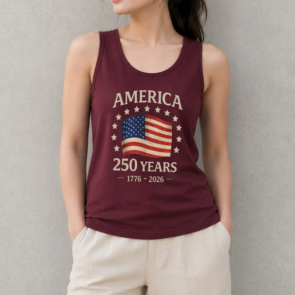 America 250 Years Tank Top | Vintage 1776-2026 Patriotic Flag Design | Soft Breathable Unisex Fit | Gift for History Lovers