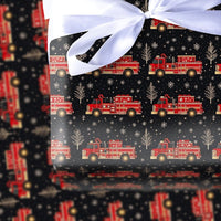 Holiday Firefighter Gift Wrap, Christmas Fire Truck Wrapping Paper, Red Fire Engine Present Paper, Fire Department Holiday Gift Wrap Roll