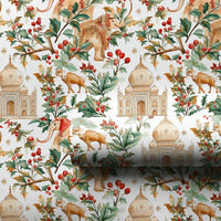 Indian Holiday Gift Wrap, Taj Mahal Christmas Wrapping Paper, Watercolor Elephant Camel Gift Wrap Roll, Multicultural Xmas Wrapping Paper