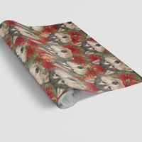 Winter Floral Gift Wrap, Husky Dog Christmas Wrapping Paper, Poinsettia Wolf Holiday Wrapping Paper, Dog Lover Festive Gift Wrap Roll