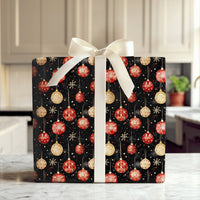 Red Gold Holiday Gift Wrap, Watercolor Christmas Ornament Wrapping Paper, Traditional Xmas Wrapping Paper, Holiday Supply