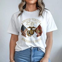 250th Marine Corps Birthday T-Shirt | USMC 250 Years Anniversary Graphic | 100% Cotton Premium Apparel | Patriotic Military Gift For Veterans And Active Duty