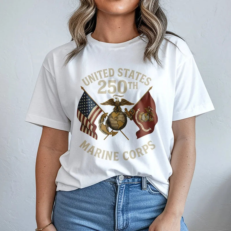 250th Marine Corps Birthday T-Shirt | USMC 250 Years Anniversary Graphic | 100% Cotton Premium Apparel | Patriotic Military Gift For Veterans And Active Duty