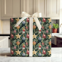 Traditional Ornament Holiday Gift Wrap, Vintage Christmas Tree Wrapping Paper, Angel Bauble Wrapping Paper, Nostalgic Gift Wrap Roll