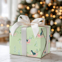 Watercolor Dog Sleigh Gift Wrap, Bernese Mountain Dog Wrapping Paper, Berner Christmas Wrapping Paper, Adorable Dog Holiday Gift Wrap Roll