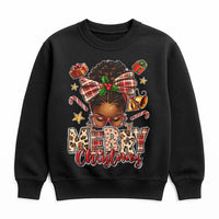 African American Holiday Sweatshirt, Afrocentric Merry Christmas Sweatshirt, Melanin Queen Plaid Bow Sweater, Black Woman Xmas Crewneck Present