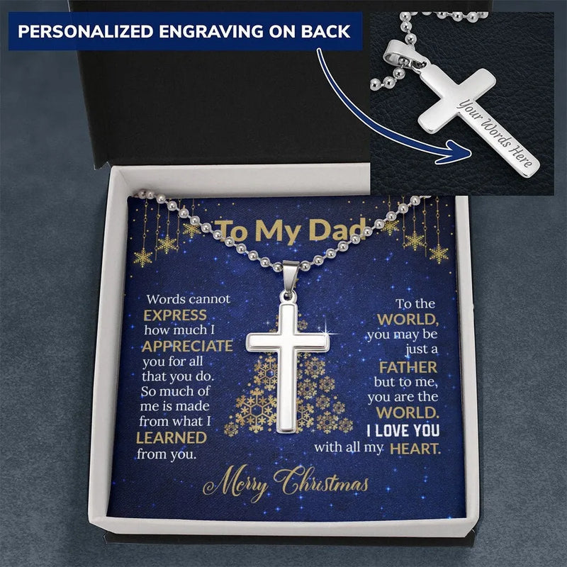 Engraved Religious Cross Pendant, Personalized Cross Necklace for Dad, Stainless Steel Mens Faith Necklace, Christmas Present from Daughter