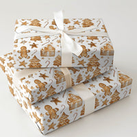 Watercolor Holiday Village Gift Wrap, Gingerbread Man Wrapping Paper, Festive Gingerbread Wrapping Paper, Adorable Christmas Wrapping Paper