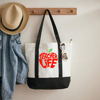 Teacher Life Apple Color-blocked Canvas Bag