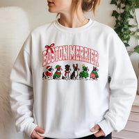 Boston Terrier Christmas Crewneck, Boston Merrier Sweatshirt, Humorous Dog Holiday Sweater, Boston Terrier Pullover, Dog Lover Xmas Present