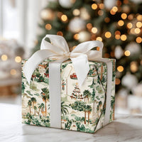 Tropical Palm Tree Gift Wrap, Coastal Christmas Wrapping Paper, Watercolor Coastal Town Present Paper, Beachy Holiday Wrapping Paper