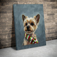 Yorkie in Holiday Scarf Canvas Print, Yorkshire Terrier Christmas Canvas Wall Art, Adorable Dog Canvas Decor, Festive Winter Pet Lover Present