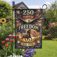 Patriotic 250 Years of Freedom Garden Flag | American Eagle & Running Horse Double-Sided Design | Premium Weather-Resistant Polyester | 4th of July & Independence Day Outdoor Decor Gift