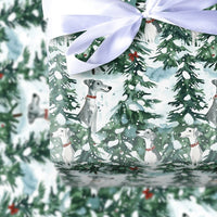Snowy Forest Dog Gift Wrap, Watercolor Greyhound Wrapping Paper, Sighthound Winter Christmas Gift Wrapping Paper, Holiday Present Wrap Roll