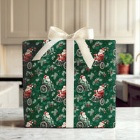Dark Green Christmas Gift Wrap, Wheelchair Santa Claus Wrapping Paper, Inclusive Holiday Wrapping Paper, Pine Holly Xmas Gift Wrap