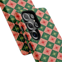 Mid-Century Star Pattern Phone Cover, Retro Starburst Checkered Phone Case for Samsung Galaxy, Vintage Christmas Geometric Protective Case
