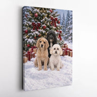 Snowy Christmas Tree Dog Wall Art, Christmas Dogs Canvas, Holiday Dog Canvas Print, Festive Pet Wall Decor, Dog Lover Christmas Present