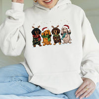 Festive Wiener Dog Sweatshirt, Dachshund Christmas Hoodie, Adorable Xmas Doxie Graphic Pullover Hoodie, Winter Holiday Dog Lover Sweater