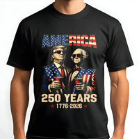 America 250 Years T-Shirt | Trump and Washington in Sunglasses Patriotic Art | Premium Soft Cotton Tee | Gift for Political History Fans