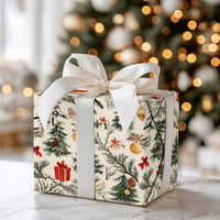 Christmas Tree Pinecone Gift Wrap, Vintage Botanical Wrapping Paper, Nostalgic Cream Holiday Wrapping Paper, Classic Winter Wrapping Paper